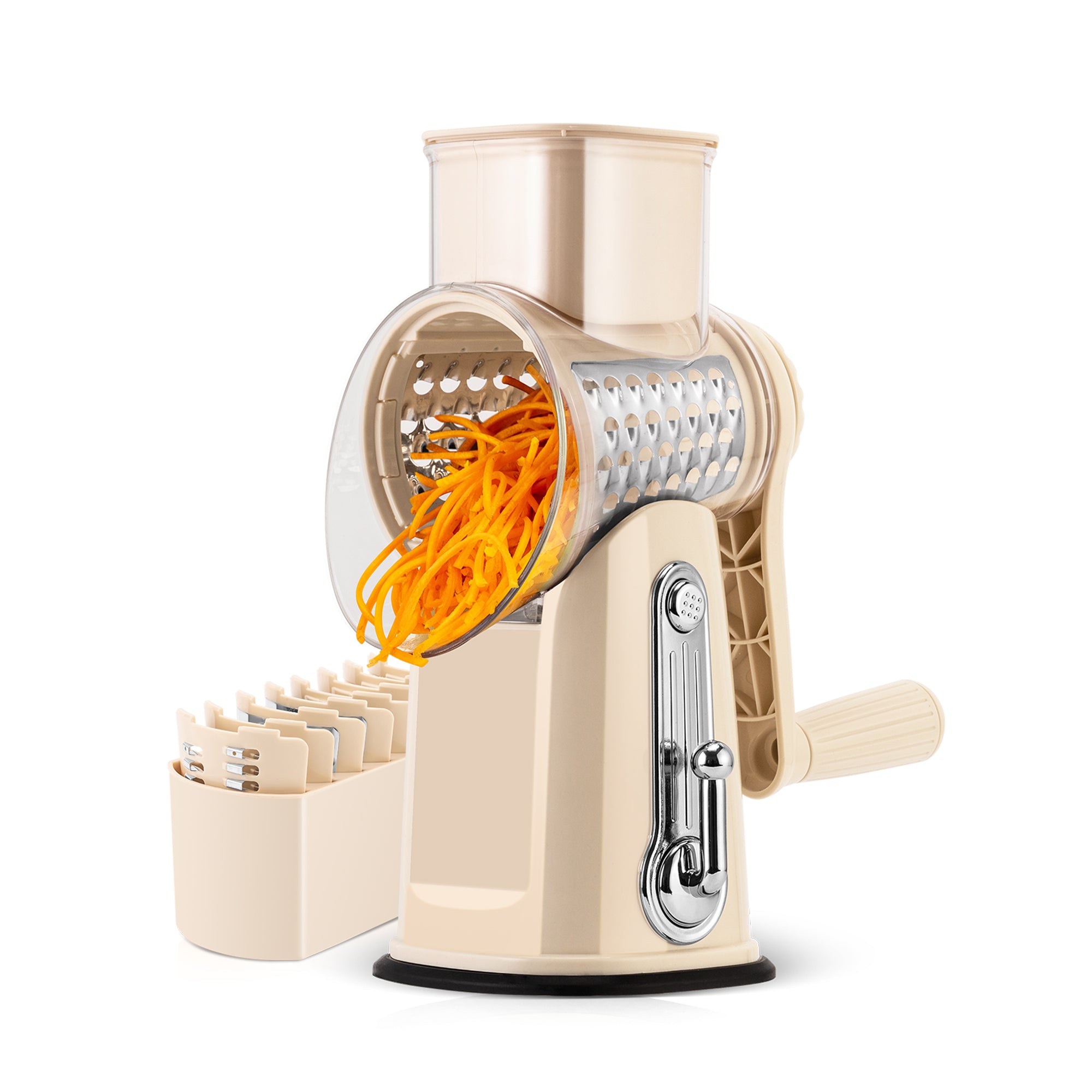 Beige rotary vegetable slicer detail