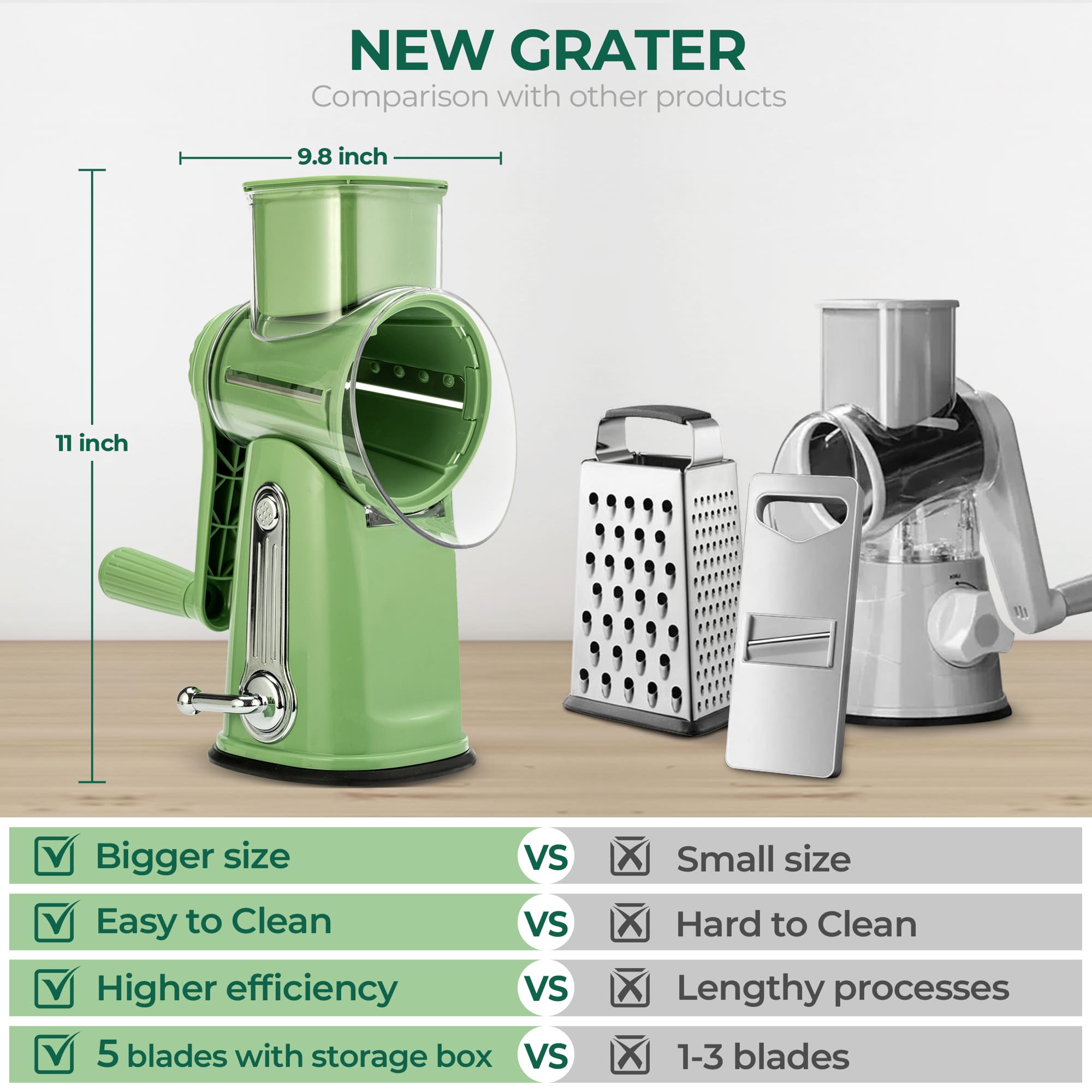 Vegetable slicer and grater with food pusher