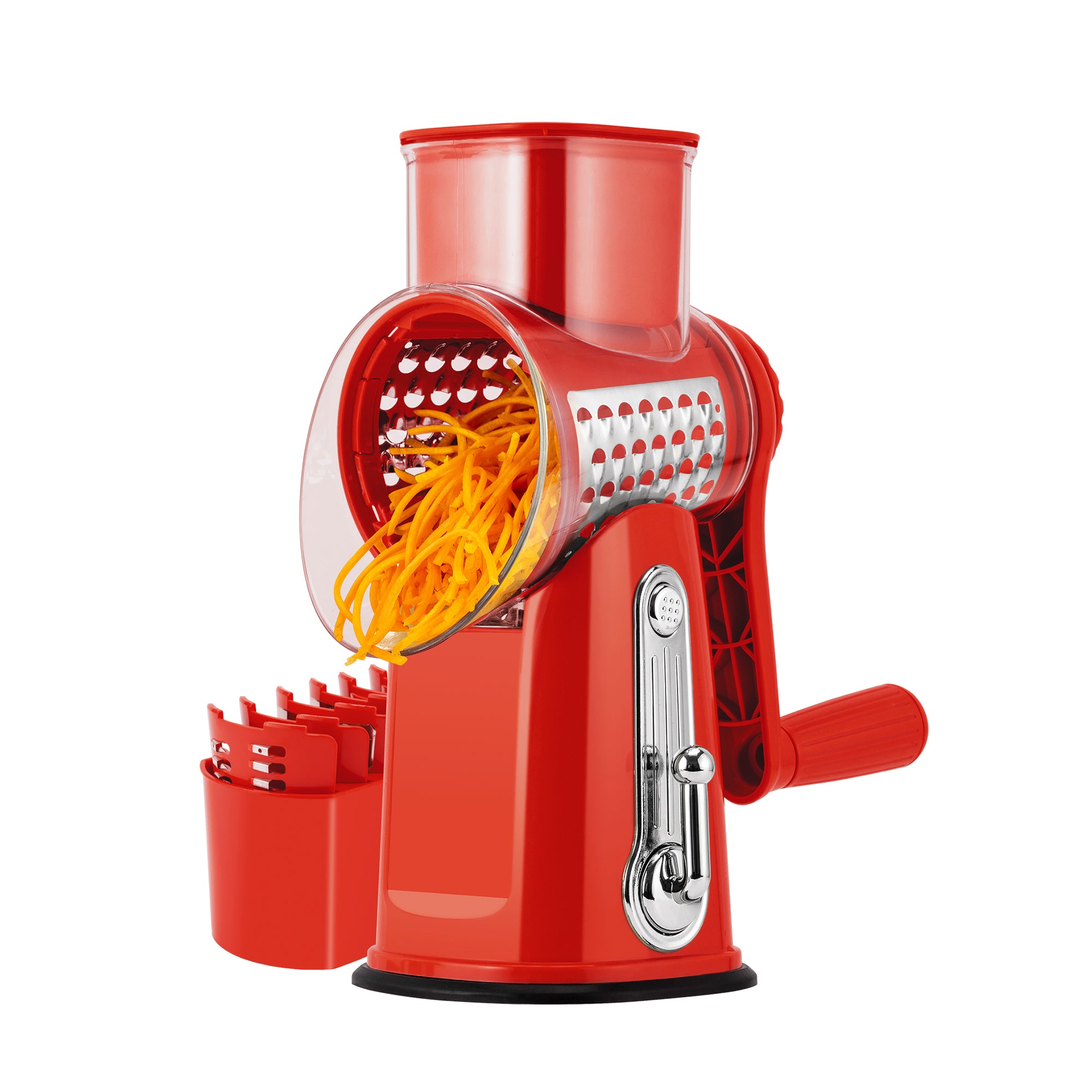Red rotary vegetable slicer detail